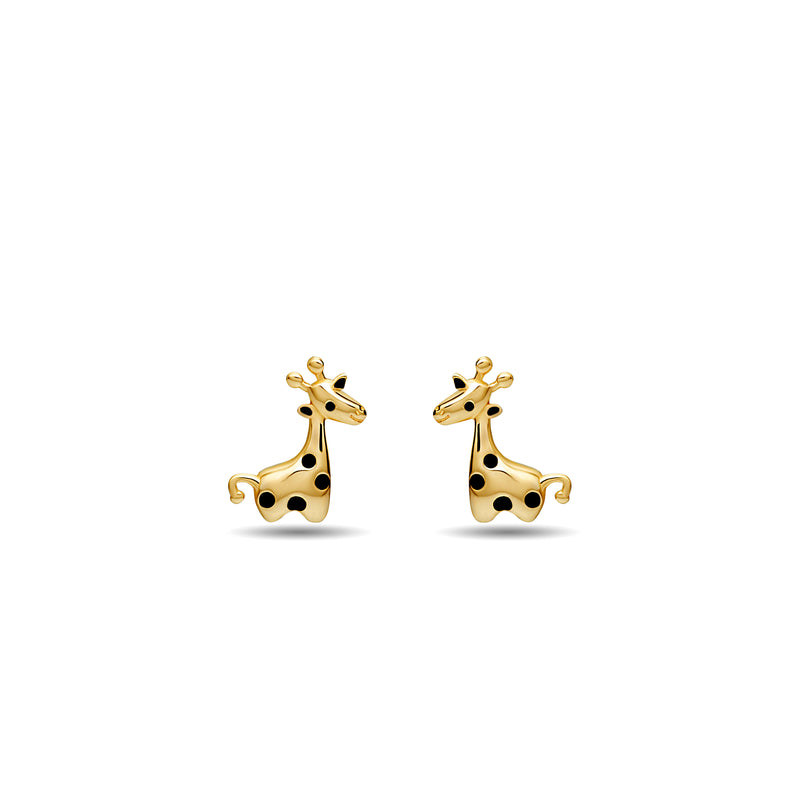 Our playful Giraffe stud earring for girls in 14 karat gold features enamel hand-painting in black.