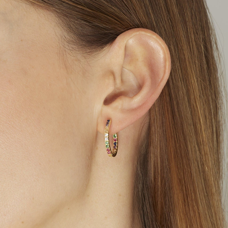 Rainbow Hoop Earrings - 18 karat gold vermeil on sterling silver, zirconia stones